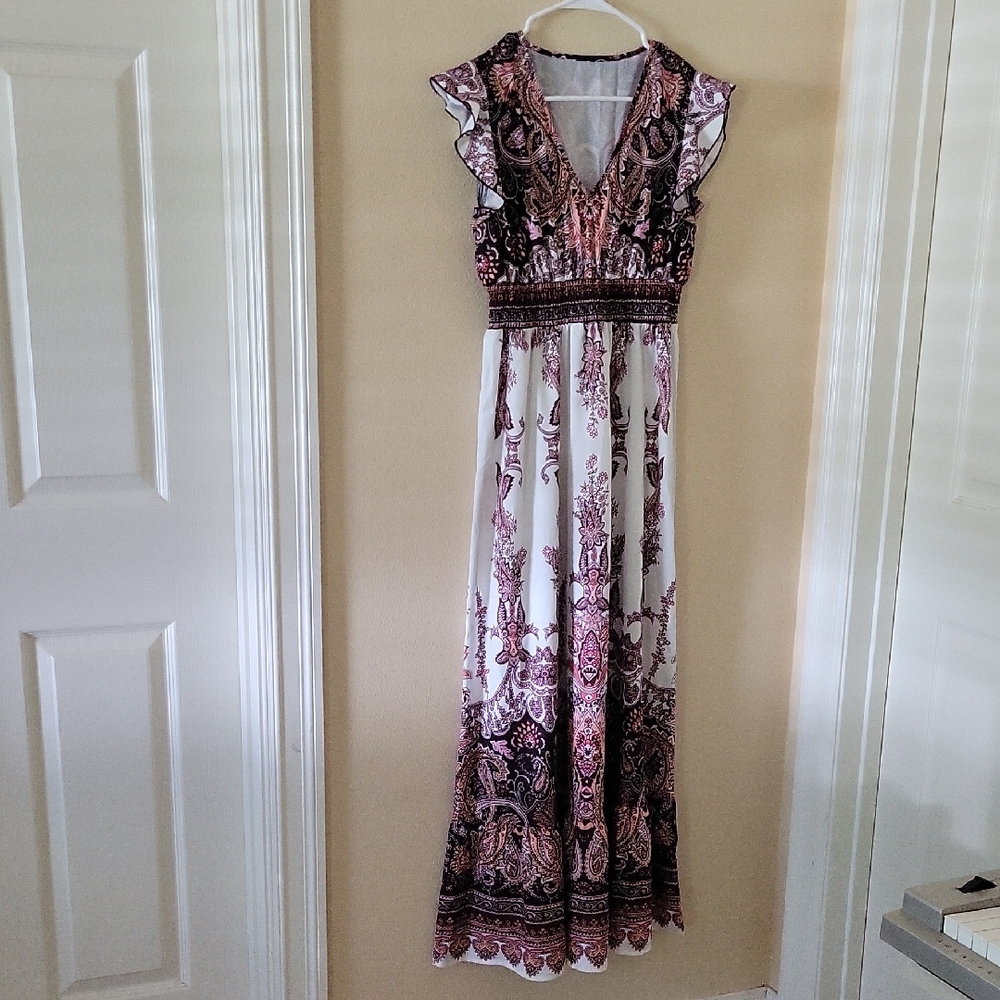 SHEIN Pink and Brown Maxi Dress with Elegant Design